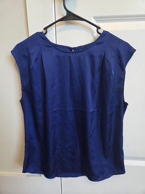 Express Sleeveless Satin Top in Deep Blue